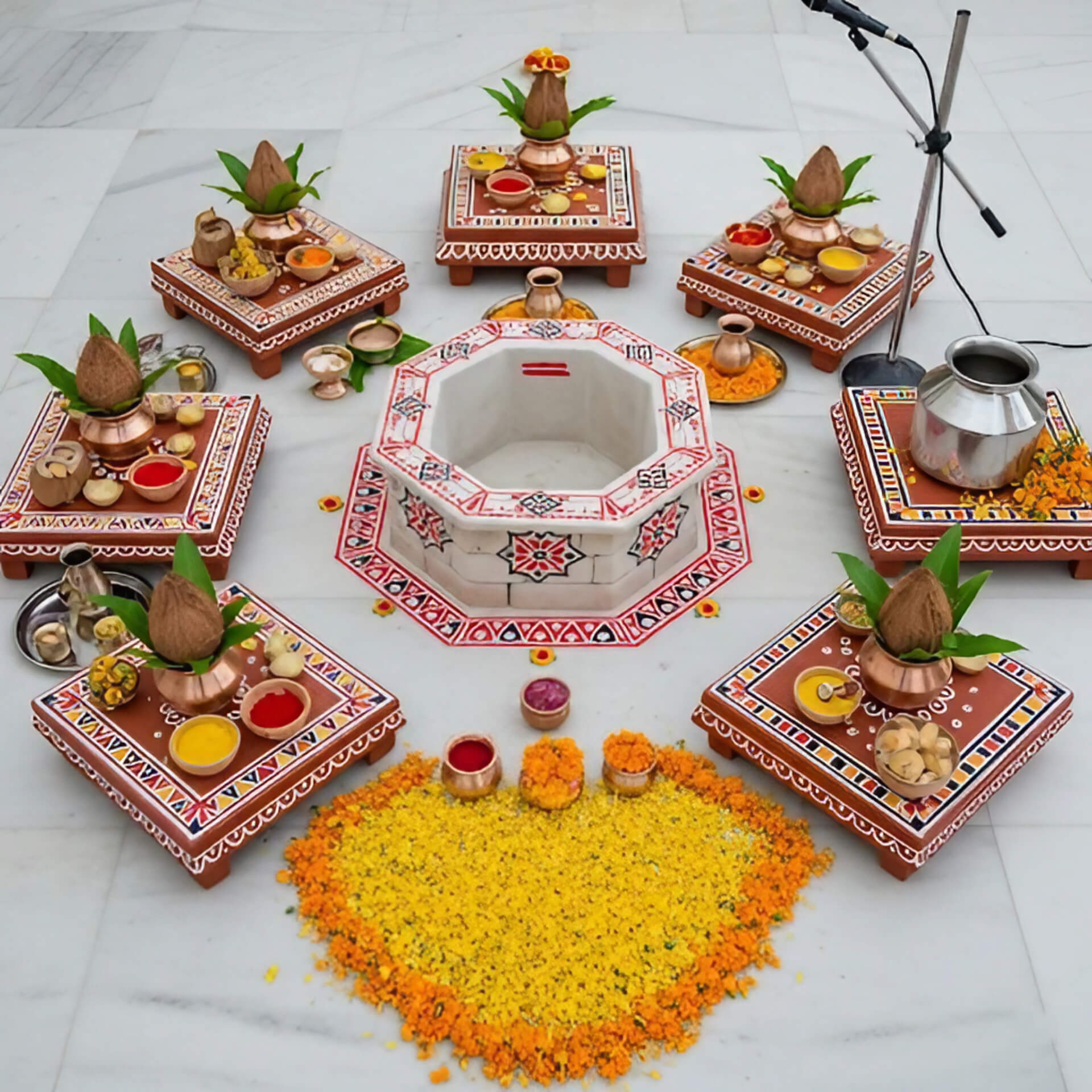A vibrant display for a festival puja